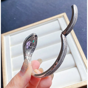 Silver Color Amethyst Jewelry Set for Women Purple Starlight Snake Pendant Necklace Stud Earrings Ring Bracelet