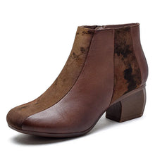 画像をギャラリービューアに読み込む, Winter Genuine Leather Women&#39;s Short Boots Thick Heel Round Toe Shoes q153