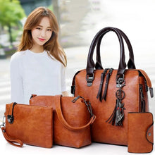 Load image into Gallery viewer, Women Composite Tassel Bag Luxury Leather Purse Handbags Famous Brands Designer Top-Handle Female Shoulder Bag 4pcs/set