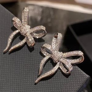 Bow Shaped Stud Earrings for Women Bling Bling Cubic Zirconia Romantic Bowknot Earrings Wedding Trendy Jewelry