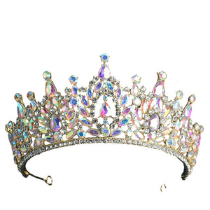 Baroque Vintage Golden AB Color Crystal Bridal Crown Tiaras Rhinestone Pageant Diadem Women Headpieces Wedding Hair Accessories