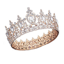 Cargar imagen en el visor de la galería, Baroque Crystal Royal Queen Round Crown Tiaras Bride Diadem Bridal Wedding Hair Jewelry Prom Pageant Head Ornaments
