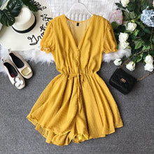 Load image into Gallery viewer, 2021 new V-neck jumpsuit polka dot waist chiffon summer women&#39;s clothes sexy solid color high waist ruffle combinaison femme