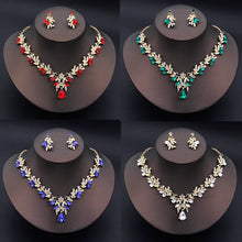 Carica l&#39;immagine nel visualizzatore di Gallery, Fashion Necklace Sets for Women Dangle Earrings Princess Collar Two Piece Set Bride Jewelry Bridal Wedding Accessories