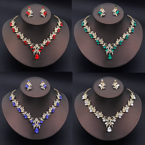 Fashion Necklace Sets for Women Dangle Earrings Princess Collar Two Piece Set Bride Jewelry Bridal Wedding Accessories