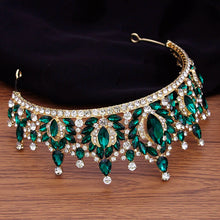 Laden Sie das Bild in den Galerie-Viewer, Luxury Silver Color Green Crystal Bridal Tiaras Crown Rhinestone Pageant Headwear Diadema Headpieces Wedding Hair Accessories
