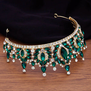 Luxury Silver Color Green Crystal Bridal Tiaras Crown Rhinestone Pageant Headwear Diadema Headpieces Wedding Hair Accessories