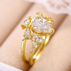 2Pcs Pear Cubic Zirconia Set Rings for Women Aesthetic Wedding Jewelry n206