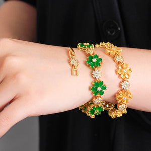 Gold Plated Green Cubic Zirconia Crystal Flower Charm Link Bracelets Jewelry Gift b119