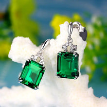 Laden Sie das Bild in den Galerie-Viewer, Silver Color Earrings For Women Luxury Lab Emerald Cubic Zirconia Drop Earrings