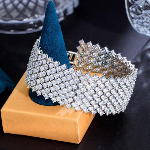 Round Cubic Zirconia Paved Chunky Wide Tennis Bracelets for Wedding Jewelry cw17 - www.eufashionbags.com