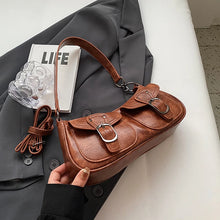 画像をギャラリービューアに読み込む, Fashion Double pockets PU Leather Shoulder Bag for Women a185