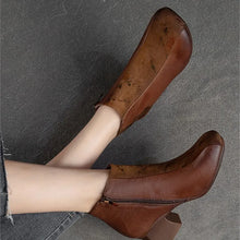 Charger l&#39;image dans la galerie, Winter Genuine Leather Women&#39;s Short Boots Thick Heel Round Toe Shoes q153