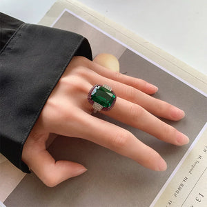 Vintage 12*16MM Ruby Emerald Rings Lab Diamond Wedding Bands Gemstone Cocktail Party Fine Jewelry