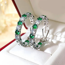 Cargar imagen en el visor de la galería, Green/Blue Cubic Zirconia Big Hoop Earrings for Women Luxury Trendy Accessories Fashion Jewelry