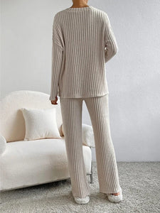 Two-piece Set 2024 Fall New Fashion Casual Straight Pants Temperament Loose V-neck Pit-stripe Knitting Women's Clothes
