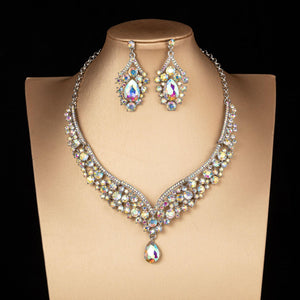 Luxury Crystal Choker Necklace Earrings Set Rhinestone Bridal Jewelry Sets bj30 - www.eufashionbags.com