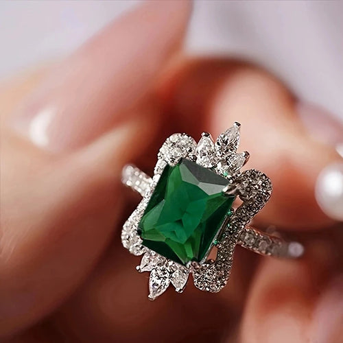 Green Cubic Zirconia Women Rings for Engagement Wedding Party Fancy Gift