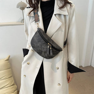 Women's PU Leather Waist Bags Stylish Hobo Solid Color Shoulder Satchel Luxury Designer Chest Bag Wide Strap Fashion Fanny Pack