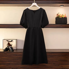Carica l&#39;immagine nel visualizzatore di Gallery, 150Kg Plus Size Fashion Women&#39;s Bust 150 Summer Loose Bow Short-Sleeved Square Neck Waist Dress Black Pink 5XL 6XL 7XL 8XL 9XL