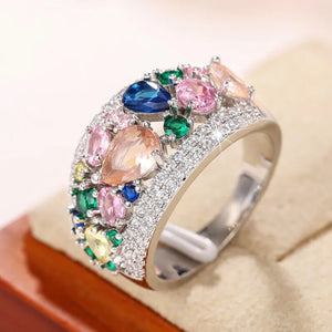 Rainbow Cubic Zirconia Rings For Women Wedding Accessories Luxury Trendy Rings