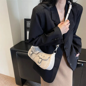 Fashion Double pockets PU Leather Shoulder Bag for Women a185