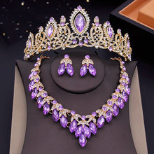 Cargar imagen en el visor de la galería, Purple Crown Dubai Jewelry Sets Bride Tiaras Headdress Prom Birthday Girls Wedding Crown and Necklace Earrings Sets Fashion