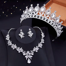 Cargar imagen en el visor de la galería, Red Crystal Tiara Crown With Dangle Earrings Wedding Necklace Set Princess Girls Party Bridal Jewelry Sets Gifts