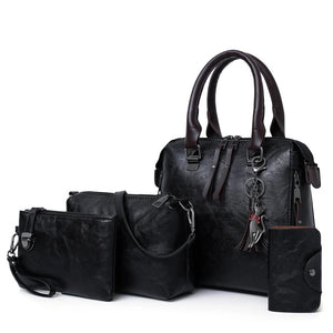 Women Composite Tassel Bag Luxury Leather Purse Handbags Famous Brands Designer Top-Handle Female Shoulder Bag 4pcs/set