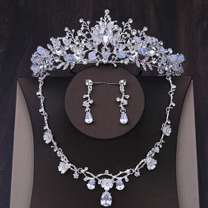 Luxury Silver Color Bridal Headpiece Necklace Earrings Rhinestone Crown Set bj50 - www.eufashionbags.com