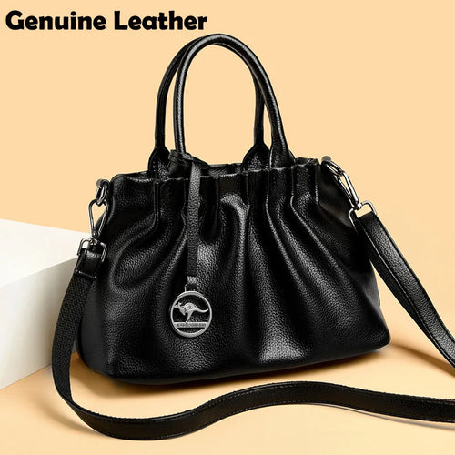 Genuine Leather Handbags for Women Vintage Shoulder Tote Bag Luxury Large Purse Bags Sac A Main