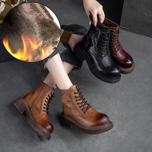 6cm Ankle Plush Boots Genuine Leather Booties Woman Warm Moccasins Ethnic Shoes q155