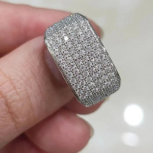 Full Bling Iced Out Rings for Women Silver Color Crystal Rings Wedding Band Jewelry t37 - www.eufashionbags.com