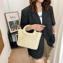 画像をギャラリービューアに読み込む, Summer Straw Bag For Women Wooden Handle Beach Bag Braided Handmade Handbag Bohemia Style Top-handle Bag