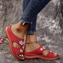 Load image into Gallery viewer, Women Slippers Embroider Flowers Leather Woman Sandals 2023 Outdoor Light Casual Wedges Slippers Slip on Summer Shoes for Women