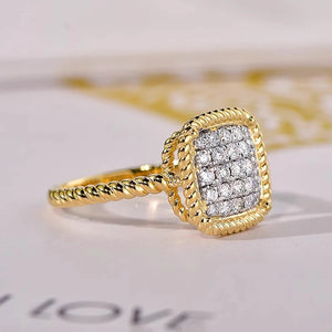 Modern Fashion Square Shaped Women Rings Full Cubic Zirconia Trendy Wedding Band Accessories Two-tone Jewelry