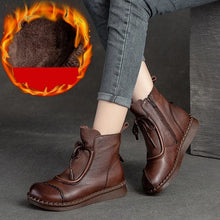 Charger l&#39;image dans la galerie, Vintage Genuine Leather Short Boots Winter Round Toe Lace-up Shoes