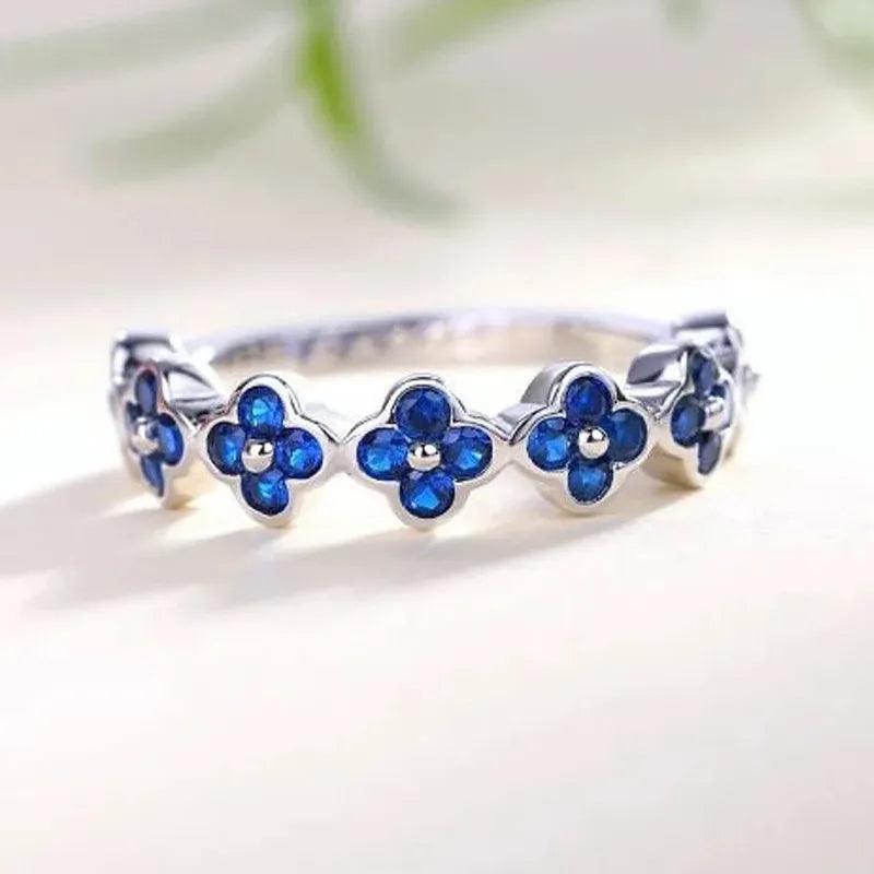 Blue Flowers Finger Rings for Women Daily Wear Fashion Rings - www.eufashionbags.com