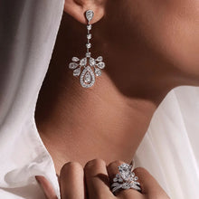 Cargar imagen en el visor de la galería, Silver Color Water Drop Full Clear Zircon Crown Choker Necklace+Earrings Set for Women x49