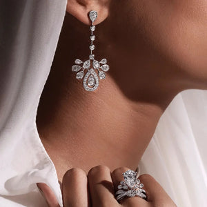 Silver Color Water Drop Full Clear Zircon Crown Choker Necklace+Earrings Set for Women x49
