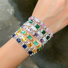 Load image into Gallery viewer, Rectangle Cubic Zirconia Paved Charm Link Bracelets for Women cw58 - www.eufashionbags.com