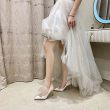 Cargar imagen en el visor de la galería, Fashion Delicate New White Wedding Shoe Water Diamond Princess Satin Small Size Bridesmaid Champagne Gold Dress Shoes