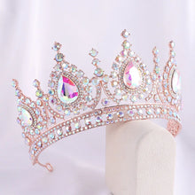 Load image into Gallery viewer, Baroque AB Color Rhinestone Crystal Queen Crown With Earrings Wedding Tiaras Hair Jewelry a31