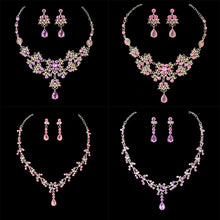 Carica l&#39;immagine nel visualizzatore di Gallery, Luxury Wedding Bridal Purple Pink Crystal Necklace Earrings Jewelry Sets For Women