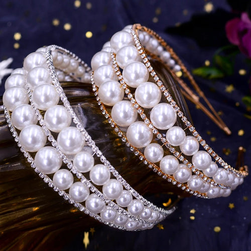Luxury Rhinestone Pearls Bridal Headbands for Women Prom Party Dress Hair Jewelry Fashion Tiaras Crown Head Accessory