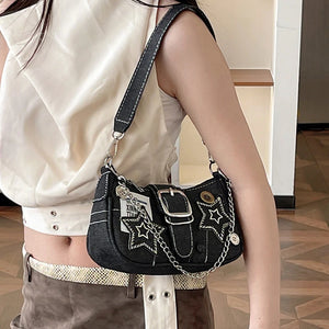 Small Design Trend Jeans Underarm Bag Women's New Cross-Shoulder Bag Shoulder Canvas Fashion Chain Bag