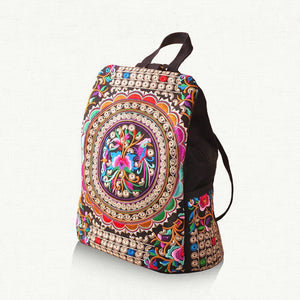 Vintage Artistic Women Canvas Backpacks Handmade Floral Embroidery Large Rucksack w110