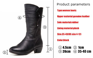 Women's Genuine Leather Shoes Boots Knee High Warm Plush Boot