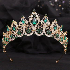Luxury Crystal Leaf Headpieces Queen Crown Princess Rhinestone Wedding Hair Jewelry bc19 - www.eufashionbags.com