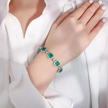 Laden Sie das Bild in den Galerie-Viewer, Vintage Luxury Silver Color Square Emerald Bracelets for Women Fashion Banquet Dress Bracelet x62